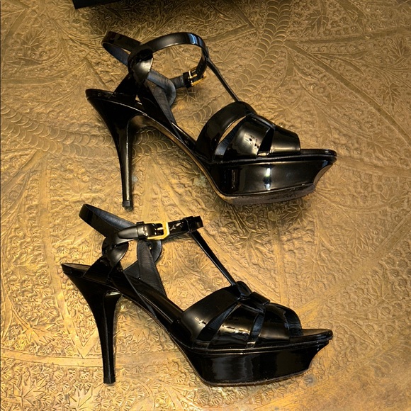 Authentic Saint Laurent YSL Black Patent Leather Tribute Heels Stiletto Pumps - Picture 15 of 16